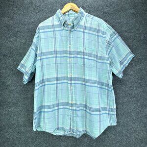 Brooks Brothers Irish Linen Shirt Mens Extra Large Blue Plaid Button Down